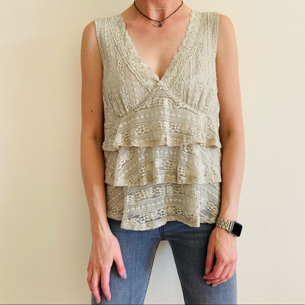Michael Kors ruffle lace sleeveless blouse boho top